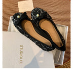 Damen Ballerina mit trendigem Tweed-Obermaterial und elegantem Perlenakzent