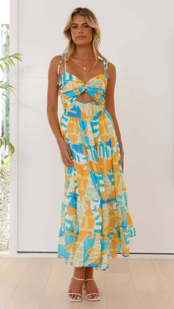 Damen Maxikleid mit festlichem Cut-Out und fließendem Rock R&B