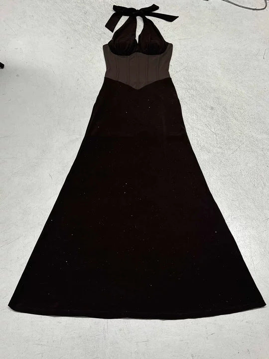 Damen elegantes Abendkleid mit tiefem V-Ausschnitt und Rüschendetails R&B