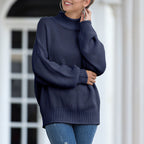 Damen Grobstrickpullover mit hohem Kragen und lockerem Schnitt