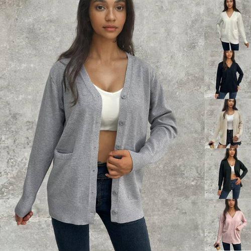 Damen Strickjacke mit Knopfverschluss und praktischen Taschen R&B