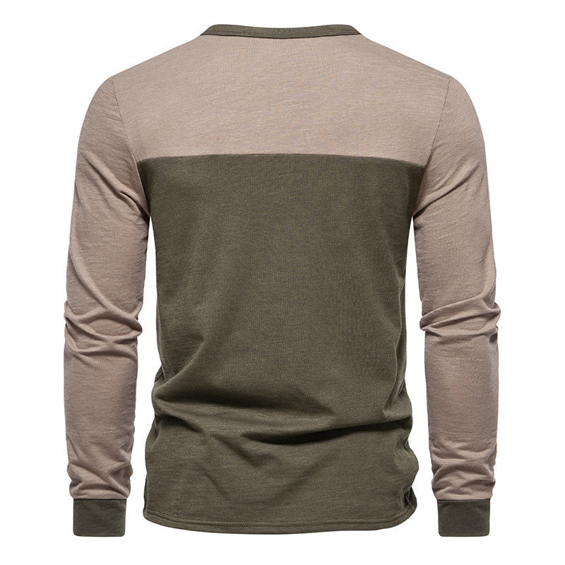 Herren Langarm-Henley-Shirt mit kontrastierenden Farbblockelementen