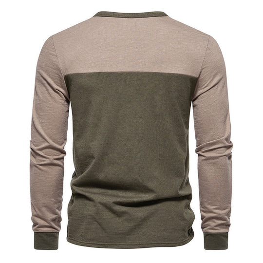 Herren Langarm-Henley-Shirt mit kontrastierenden Farbblockelementen R&B