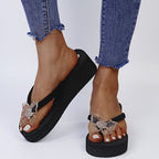 Damen Wedge-Zehentrenner mit glamourösem Blumendesign und rutschfester Sohle R&B