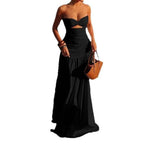 Damen Off-Shoulder Maxikleid mit raffiniertem Cut-Out und fließendem Rock R&B