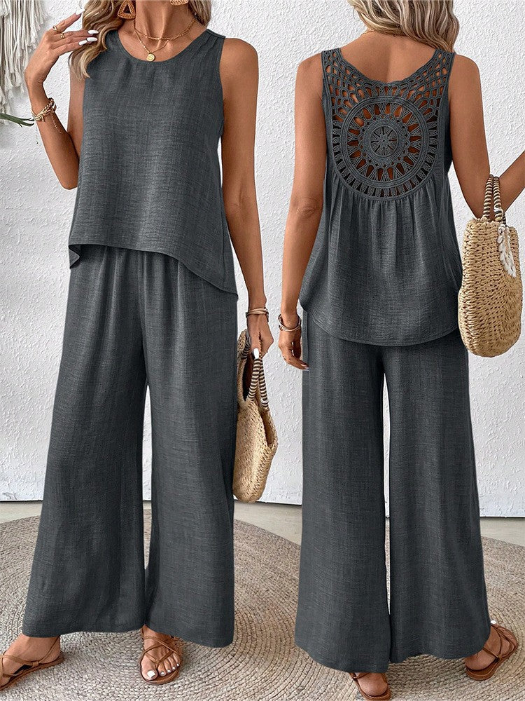 Damen Modisches Zweiteiliges Set mit weitem Hosenstil und ärmellosem Oberteil R&B