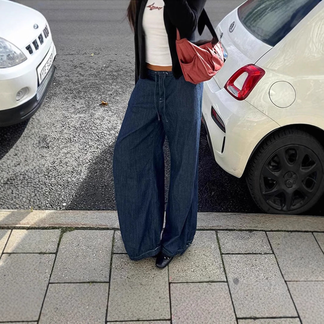 Damen Weite Jeans mit elastischem Taillenbund und verstellbarem Saum R&B