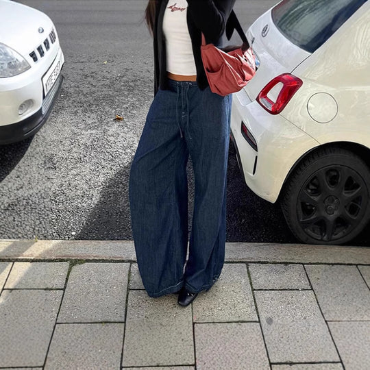 Damen Weite Jeans mit elastischem Taillenbund und verstellbarem Saum R&B