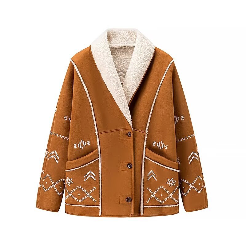 Damen elegante und gemütliche Oversize-Jacke mit floralem Design R&B