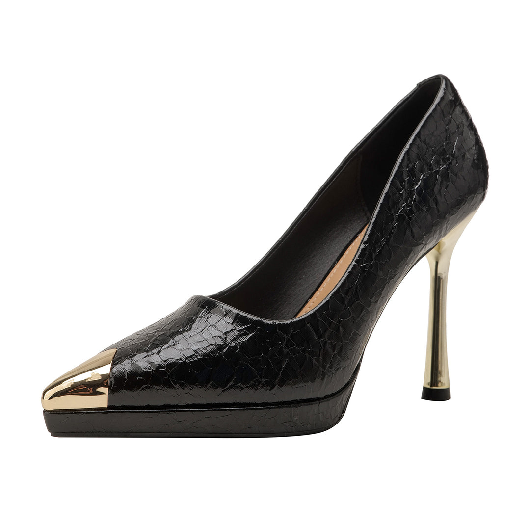 Damen elegante High Heels mit glamourösem Metall-Spitzen-Design R&B