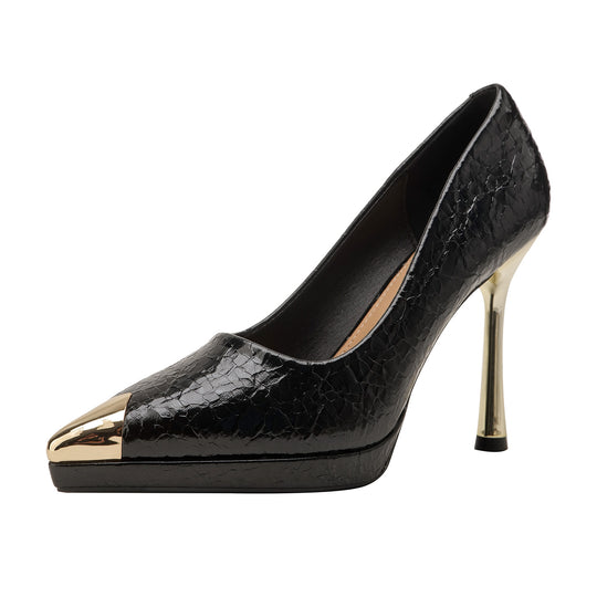 Damen elegante High Heels mit glamourösem Metall-Spitzen-Design R&B