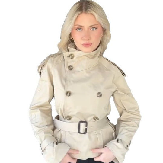 Damen Modischer Trenchcoat mit hohem Kragen und praktischen Seitentaschen R&B
