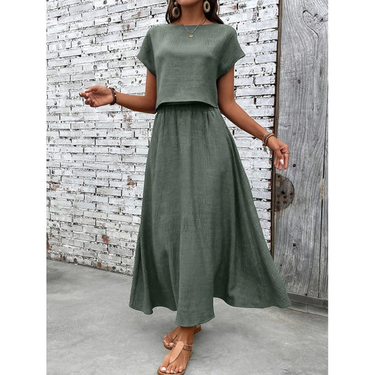Damen Maxikleid mit tailliertem Oberteil und fließendem Rock R&B
