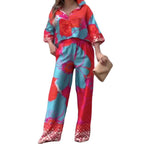 Damen lässiges Set mit cropped Bluse und weitem Hosen R&B