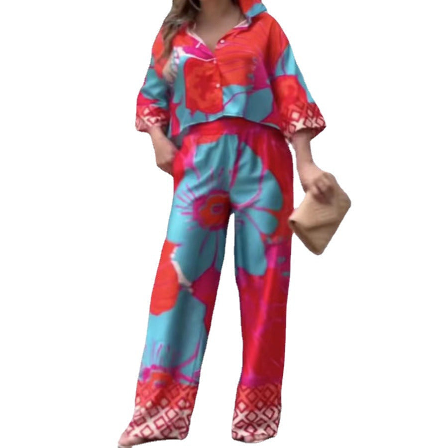 Damen lässiges Set mit cropped Bluse und weitem Hosen R&B