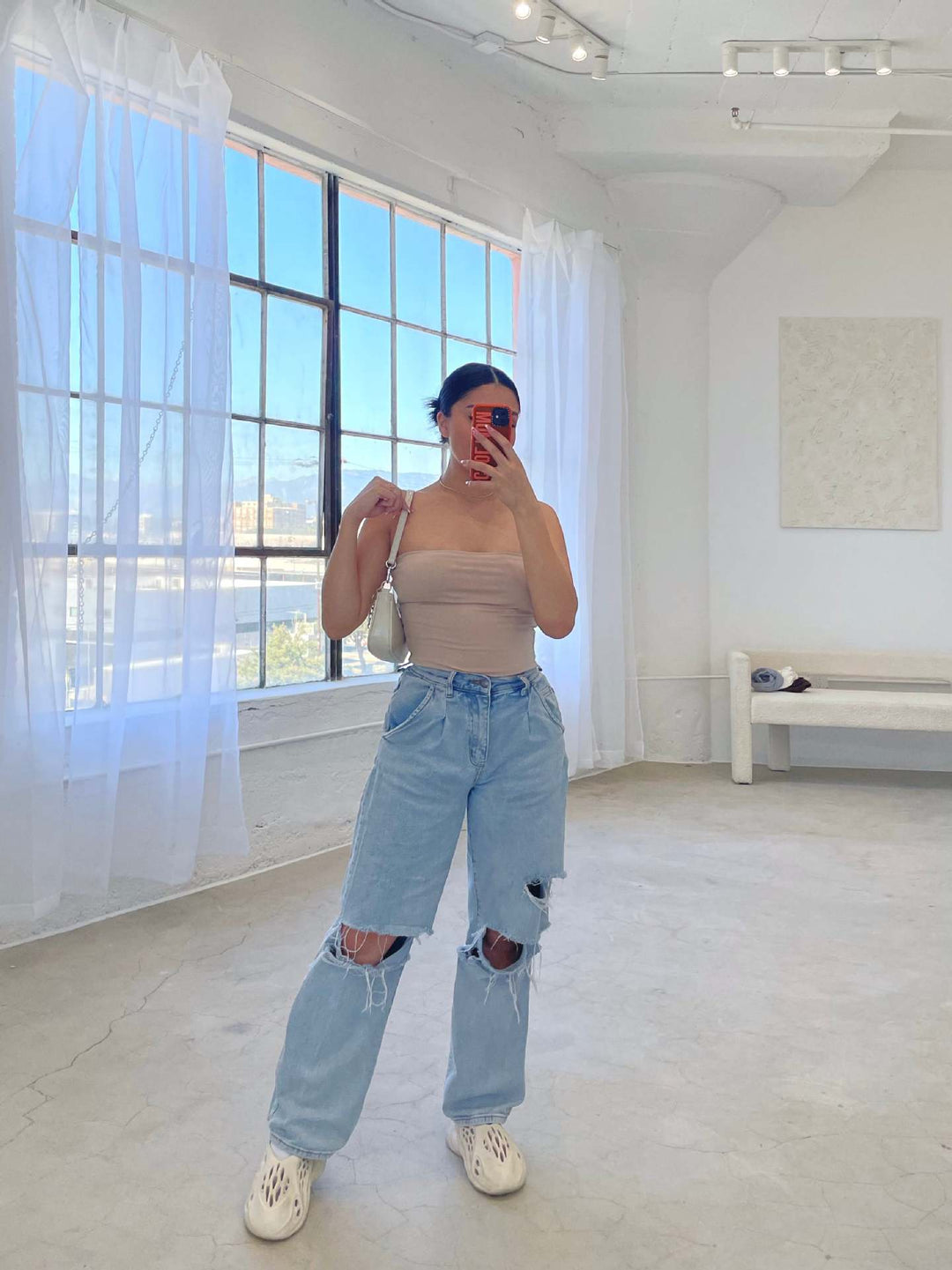Damen lässige Mom-Jeans mit angesagtem destroyed Look R&B