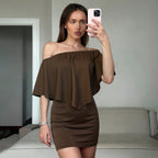 Damen Off-Shoulder Minikleid mit voluminösem Oberteil R&B