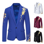 Herren eleganter Blazer mit floralem Goldmuster R&B
