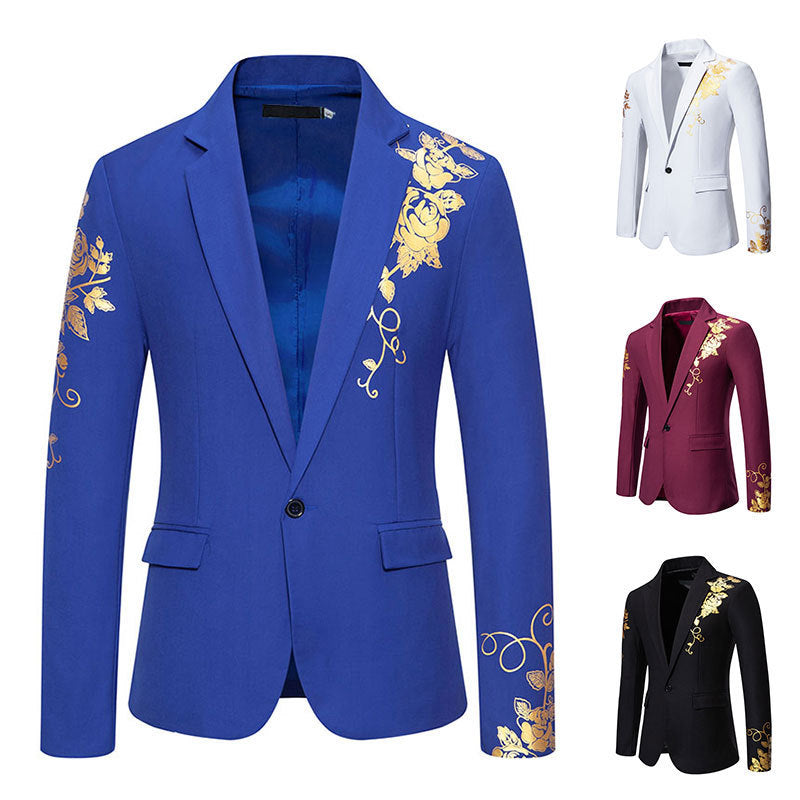 Herren eleganter Blazer mit floralem Goldmuster R&B