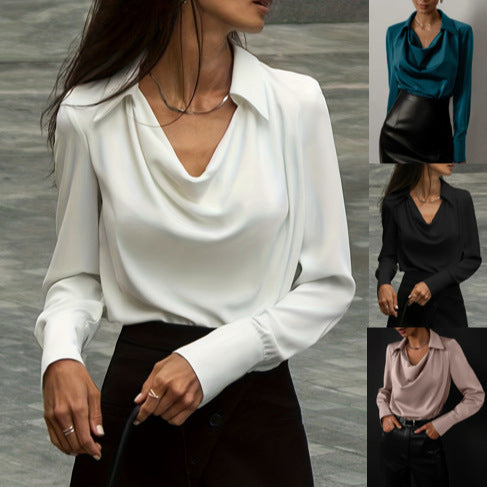 Damen Elegante Bluse mit schwungvollem Ausschnitt und langem Arm R&B