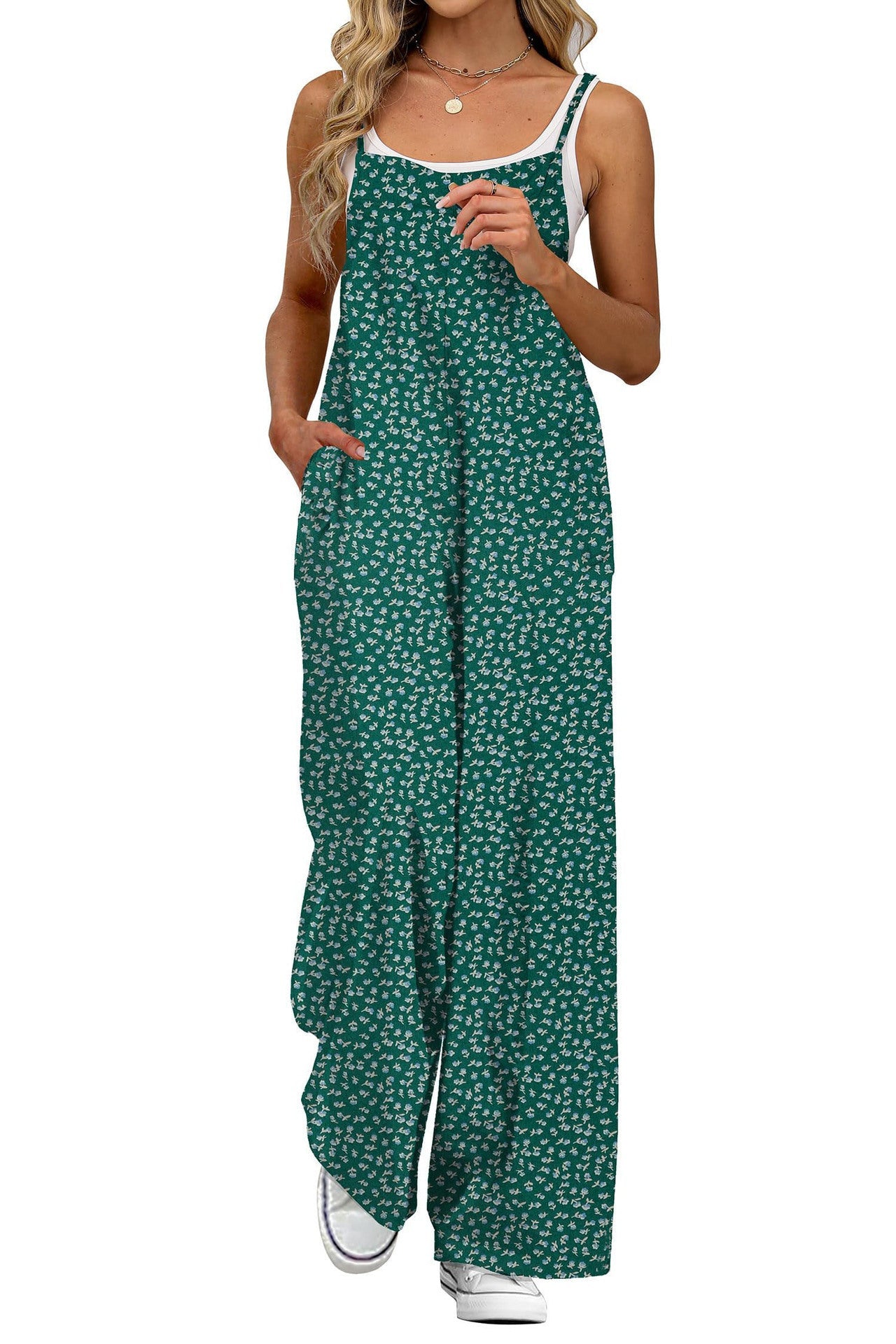 Damen Lässiger Jumpsuit mit floralen Mustern und praktischen Taschen R&B