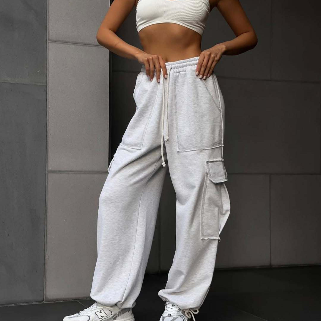 Damen lässige Cargo-Hosen mit elastischem Bund und praktischen Taschen R&B