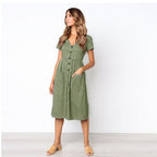 Damen Midi-Kleid mit Knopfleiste und praktischen Taschen R&B