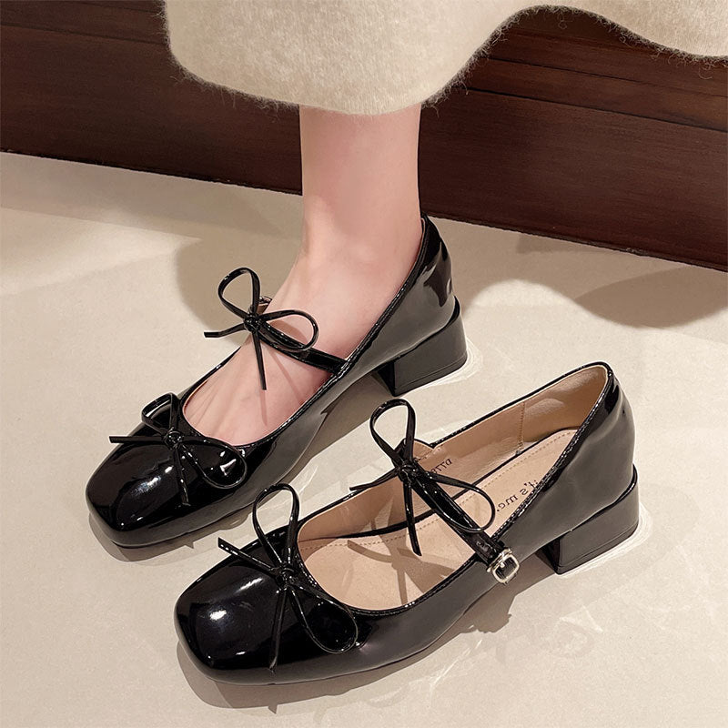 Damen Ballerinas mit modischer Schleifen-Applikation und elegantem Blockabsatz R&B