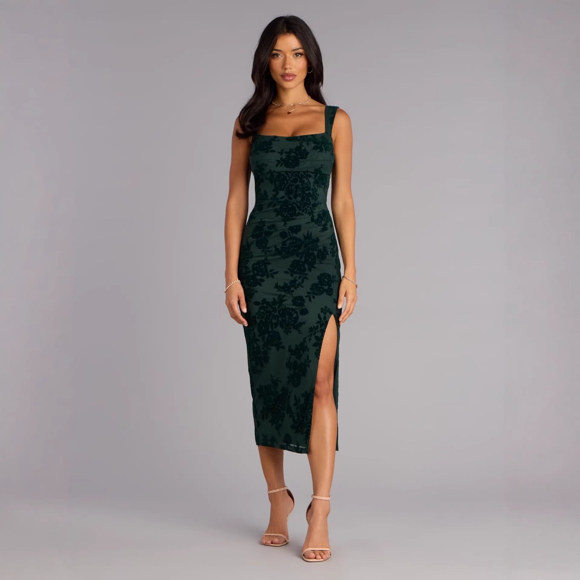 Damen Figurbetontes Kleid mit Spitzenmuster und Schlitz R&B