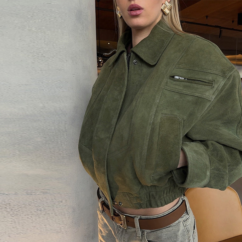 Damen Modische Wildlederjacke im Oversized-Stil R&B