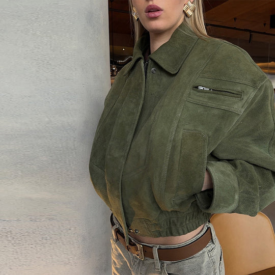 Damen Modische Wildlederjacke im Oversized-Stil R&B
