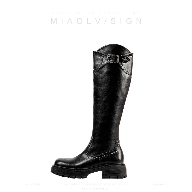 Damen Stiefel mit modischen Nietenakzenten und robustem Blockabsatz R&B