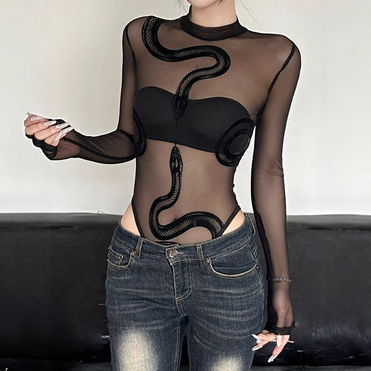 Damen ärmelloses Netzoberteil mit Schlangendesign R&B
