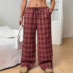 Damen Weite Karohose mit elastischem Bund und seitlichen Taschen R&B