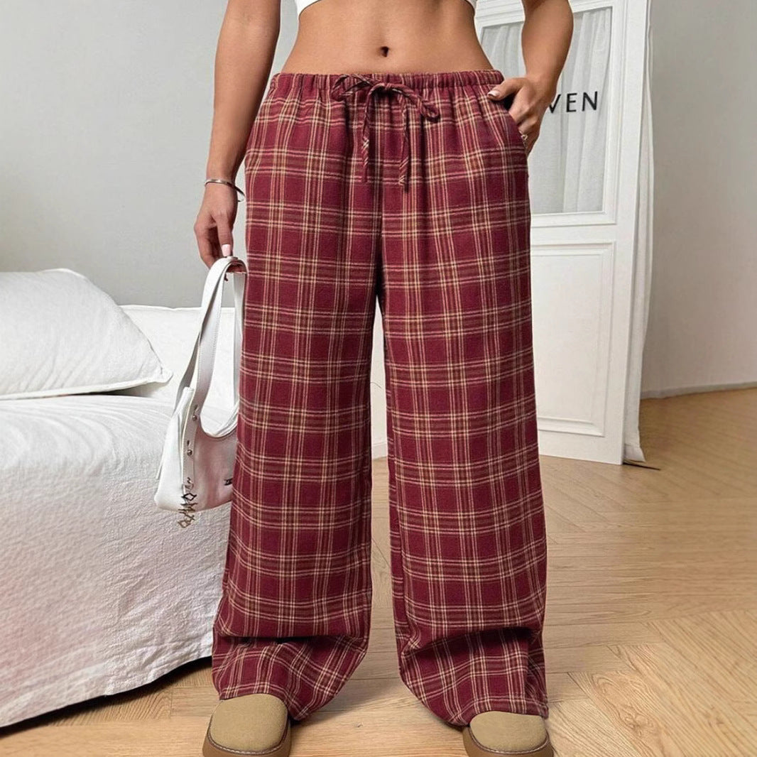 Damen Weite Karohose mit elastischem Bund und seitlichen Taschen R&B