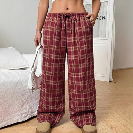 Damen Weite Karohose mit elastischem Bund und seitlichen Taschen R&B