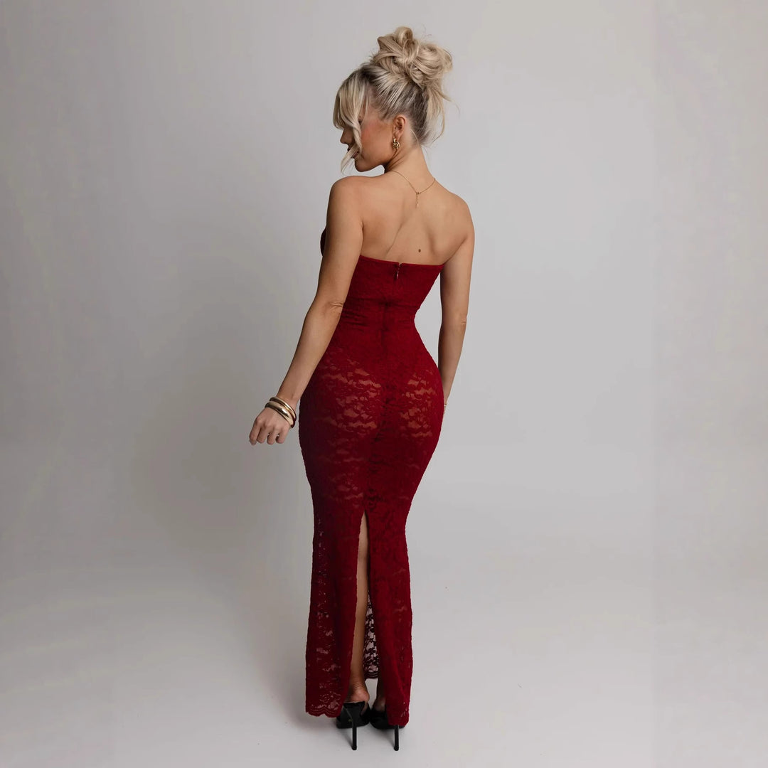 Damen Spitzenabendkleid mit herzförmigem Ausschnitt und figurbetontem Schnitt R&B