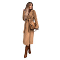 Damen eleganter Langmantel mit Gürtel und offenen Taschen R&B