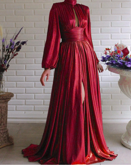 Damen Elegantes Maxikleid mit plissierten Details und luxuriösem Fall R&B