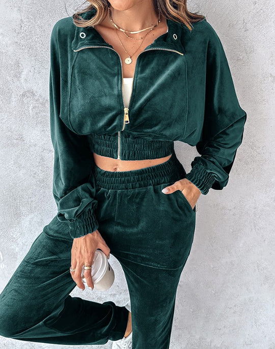 Damen lässiger Sportanzug mit elastischem Bund und Taschen R&B