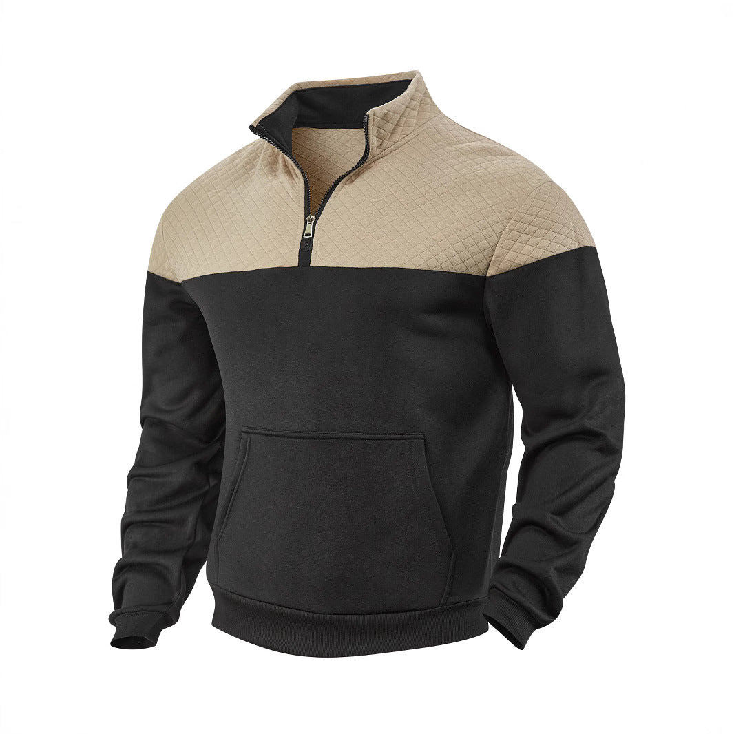 Herren nan Schulterpaneel-Halbzip-Sweatpullover mit gesteppter Schulterpartie und Kängurutasche R&B