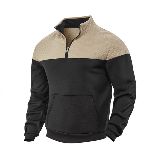 Herren nan Schulterpaneel-Halbzip-Sweatpullover mit gesteppter Schulterpartie und Kängurutasche R&B