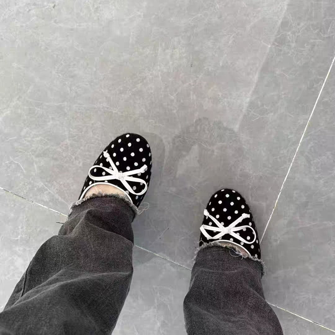 Damen Ballerinas mit klassischem Punktedesign und individuell anpassbarem Riemen R&B