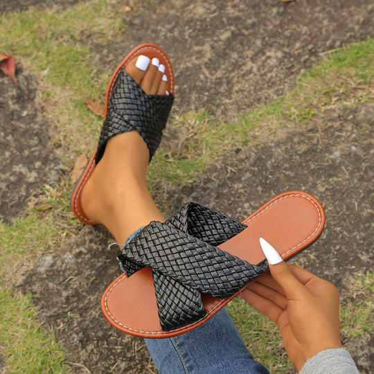 Damen geflochtene Komfortsandalen mit weicher Sohle R&B