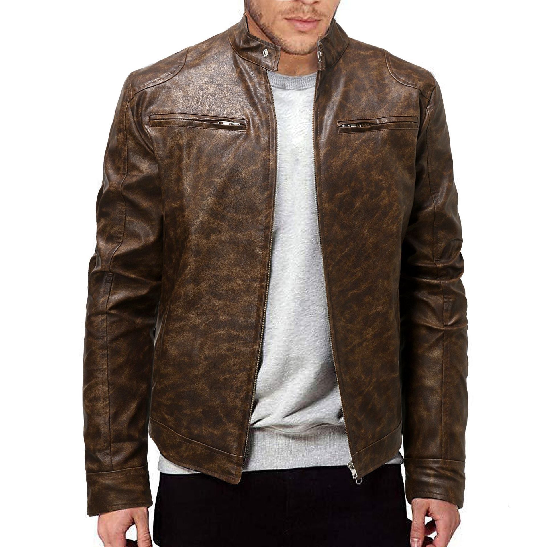 Herren Lederjacke mit Stehkragen