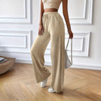 Damen Fließende Palazzo-Hose mit elastischem Bund und Kordelzug R&B