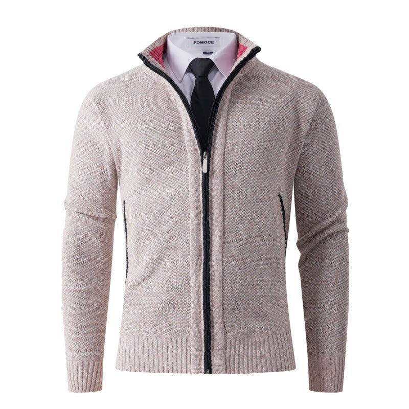 Herren stylische Strickjacke mit hohem Kragen und praktischen Taschen R&B