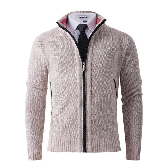 Herren stylische Strickjacke mit hohem Kragen und praktischen Taschen R&B