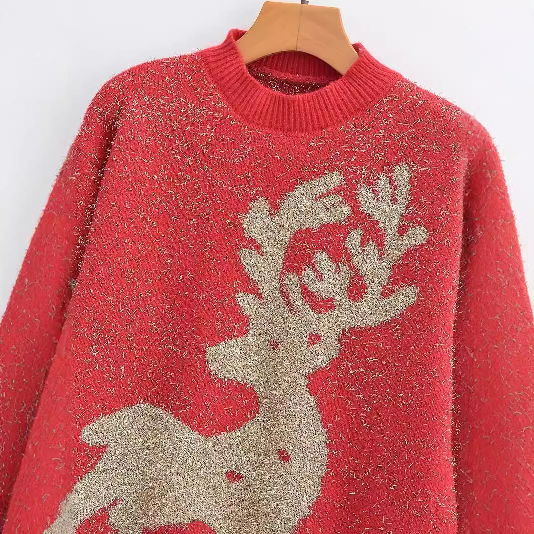 Damen Festlicher Pullover mit 3D-Rentier-Motiv R&B