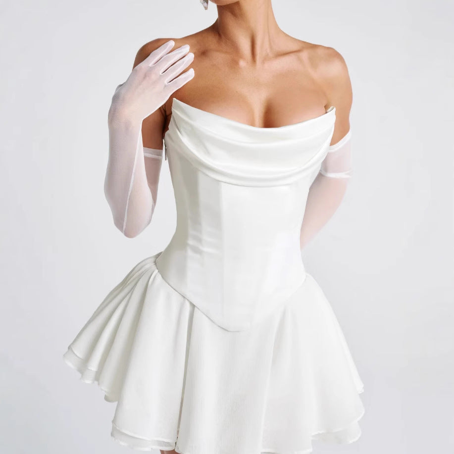 Damen Elegantes Hochzeitskleid mit ausgefallenem Wickeldesign und schwingendem Rock R&B